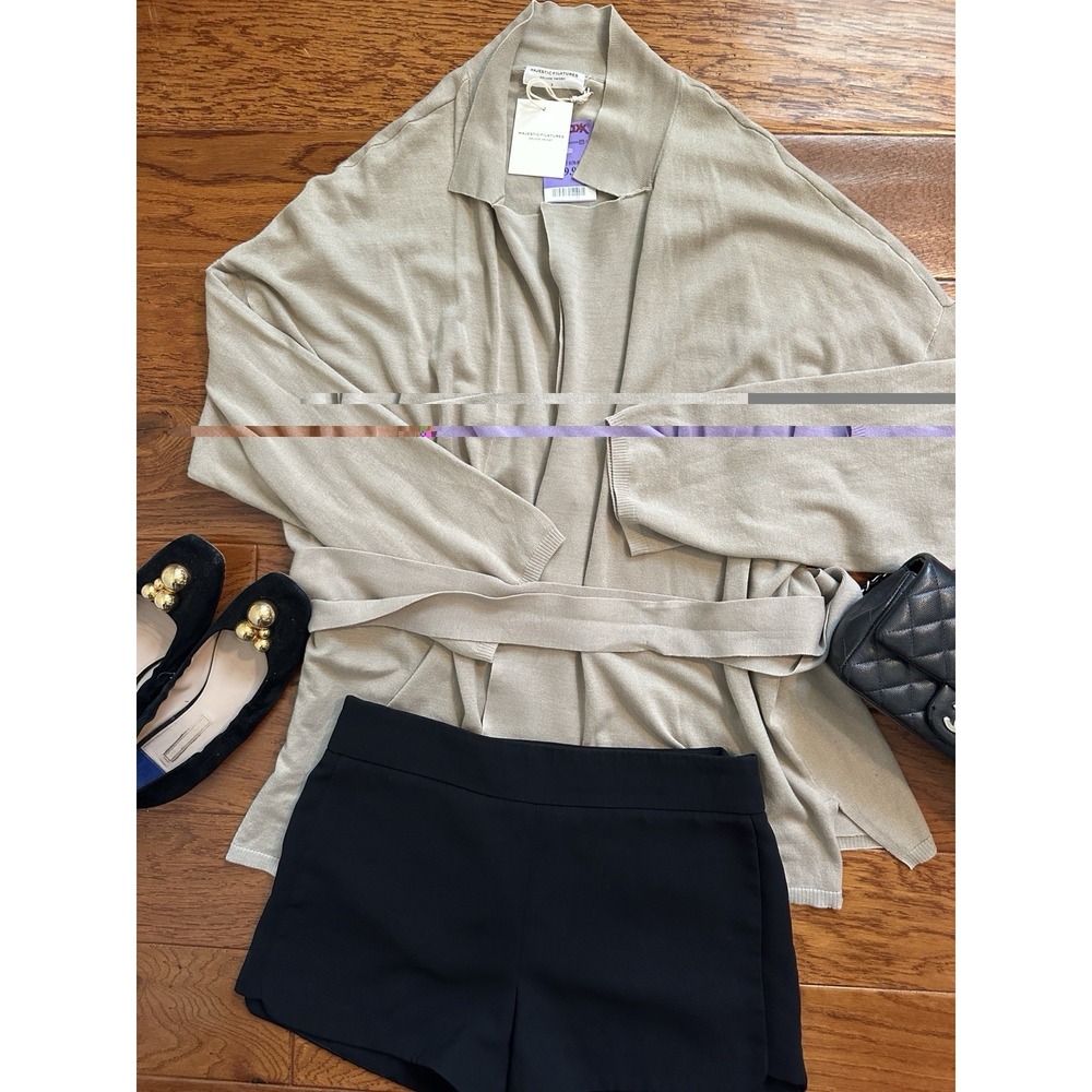 NWT Majestic Filatures Organic Cotton Belted Cardigan Jacket Sz 3 Khaki